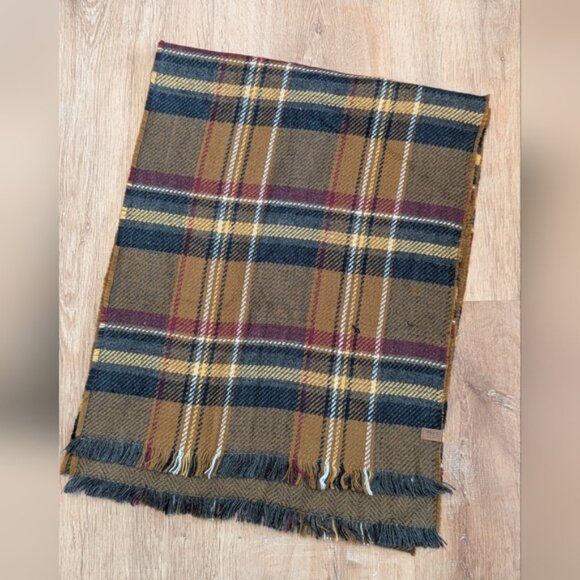 Roots Plaid  Herringbone Scarf in Brown Red  Blue - Picture 5 of 5